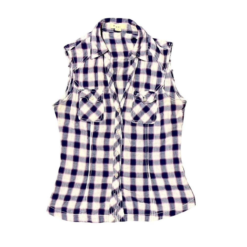 Forever 21 sleeveless plaid button down top